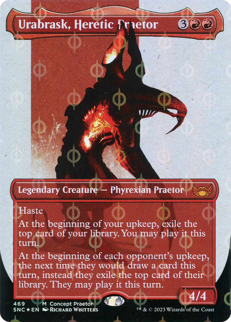 Urabrask, Heretic Praetor (Borderless Concept Praetors Step-and-Compleat Foil) [Phyrexia: All Will Be One] - The Mythic Store | 24h Order Processing