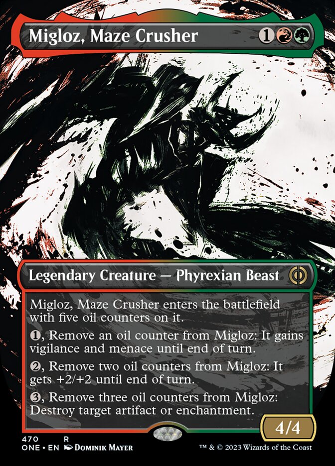 Migloz, Maze Crusher (Borderless Ichor Step-and-Compleat Foil) [Phyrexia: All Will Be One] - The Mythic Store | 24h Order Processing